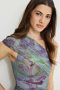 Printed Draped Single Shoulder Top