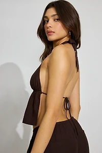 Linen Tie Back Halter Top