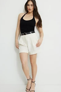 Pleated Mid-Thigh Shorts