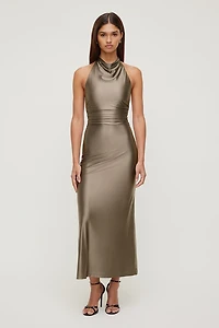 Stretch Satin Halter Maxi Dress