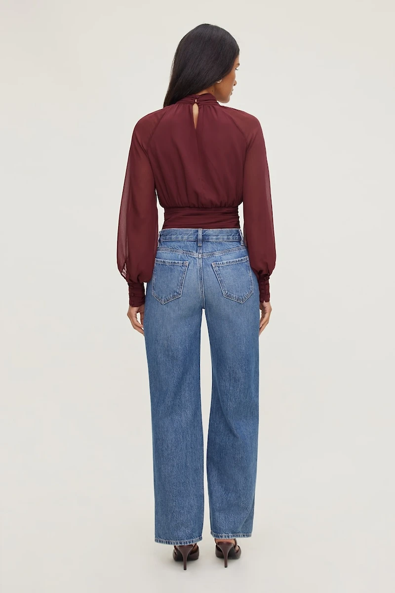 Mock Neck Chiffon Blouse