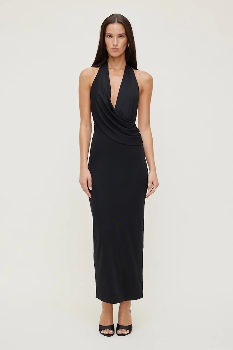 Deep Cowl Mesh Maxi Dress
