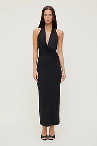 Deep Cowl Mesh Maxi Dress