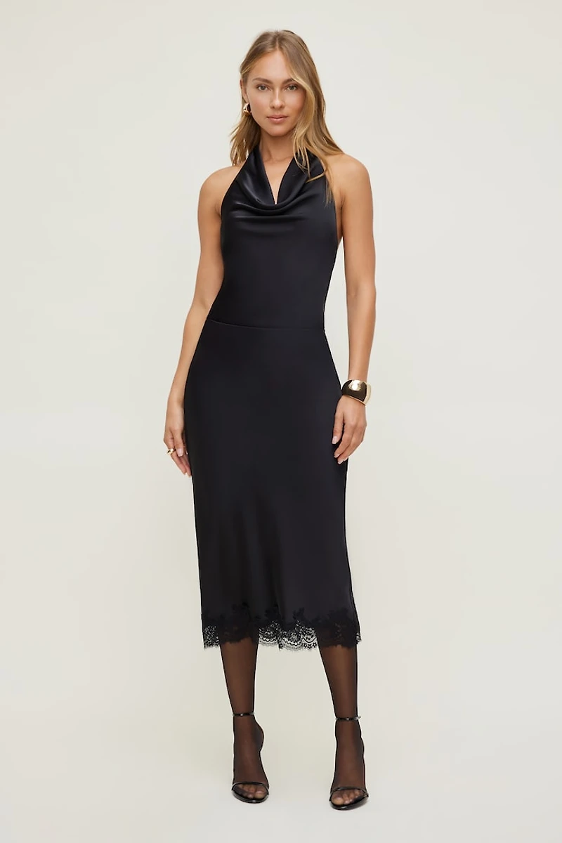 Lace Satin Midi Skirt