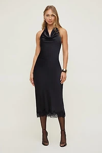 Lace Satin Midi Skirt