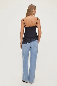 Cassie Asymmetric Lace Satin Cami