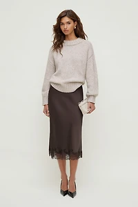 Lace Satin Midi Skirt