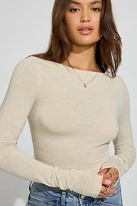 SexyCozy Boat Neck Long Sleeve Top