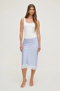 Lace Satin Midi Skirt