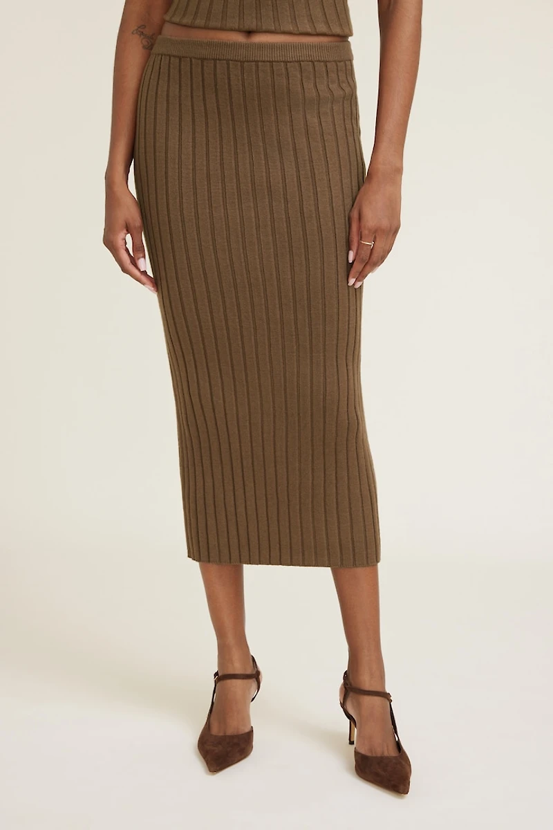 Jupe maxi côtelée moulante