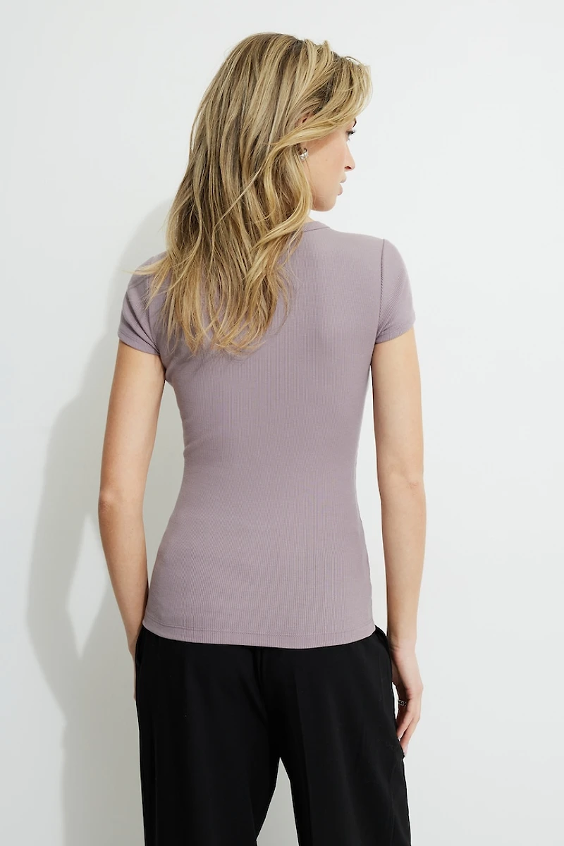 Olive Ribbed Crewneck T Shirt