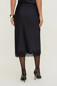Lace Satin Midi Skirt
