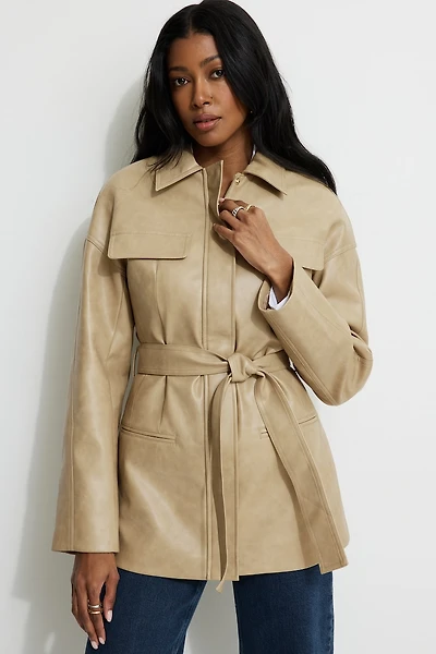 Belted Faux Leather Jacket