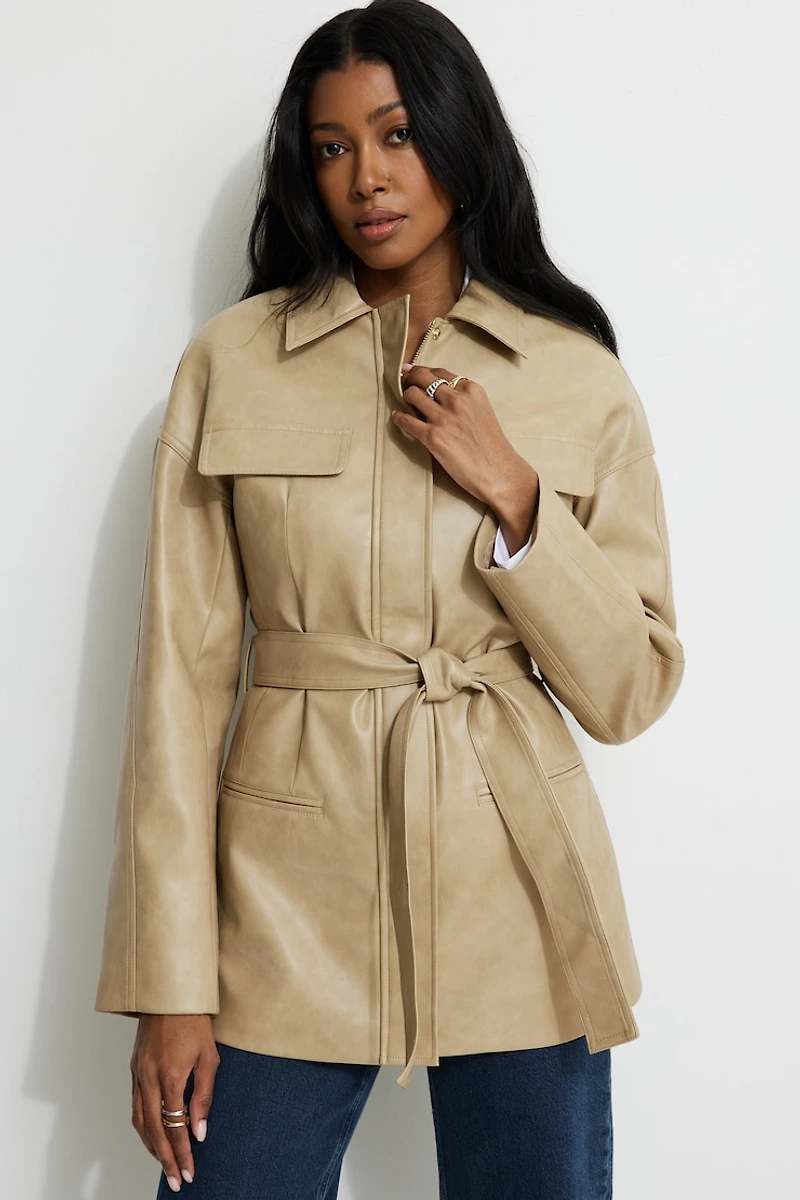 Belted Faux Leather Jacket