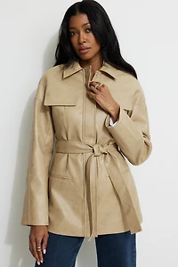 Belted Faux Leather Jacket