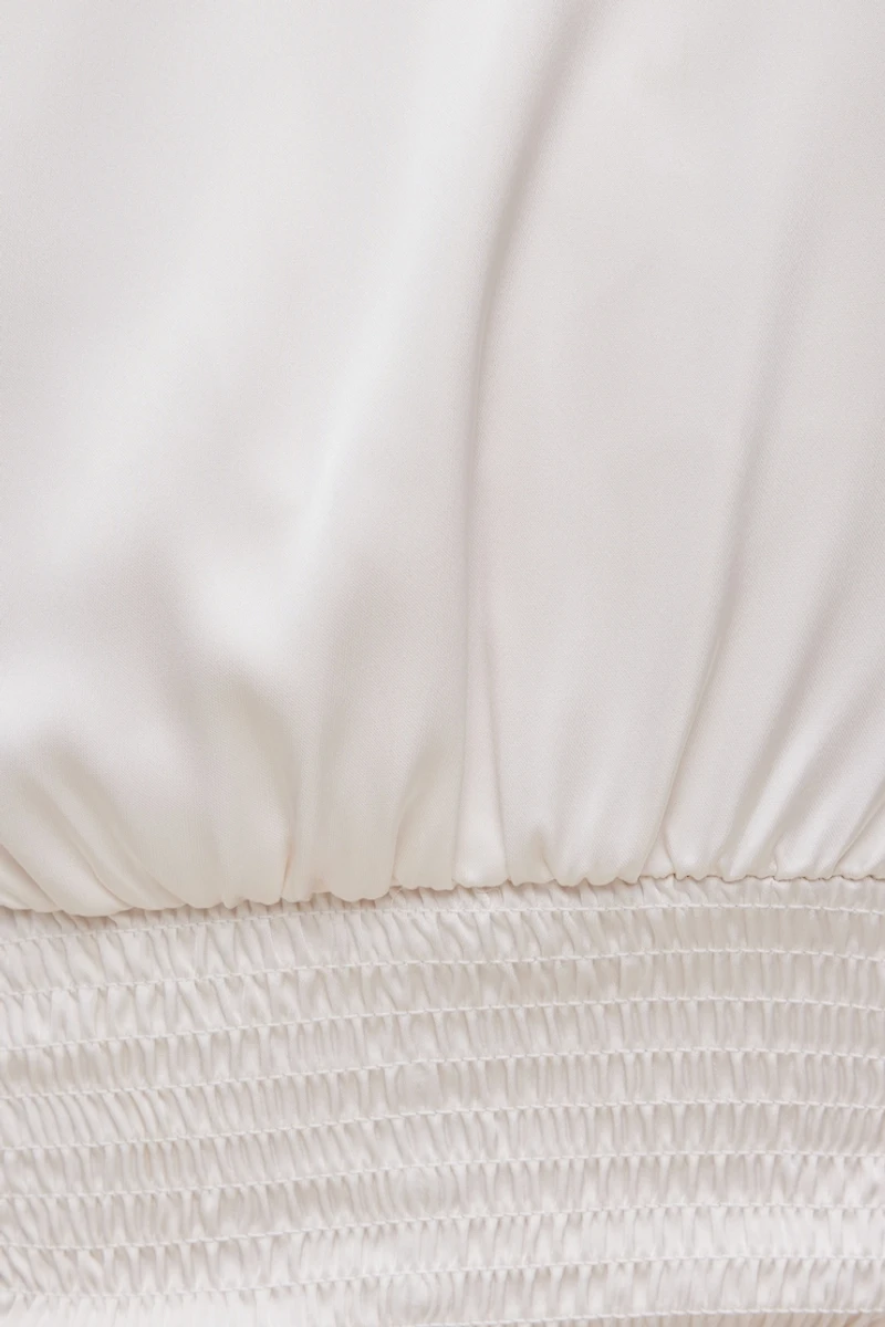 Draped V Neck Satin Blouse