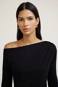 Draped Off Shoulder Long Sleeve Top