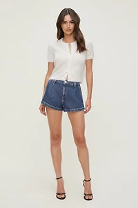 Eliana Pleated High Rise Denim Shorts