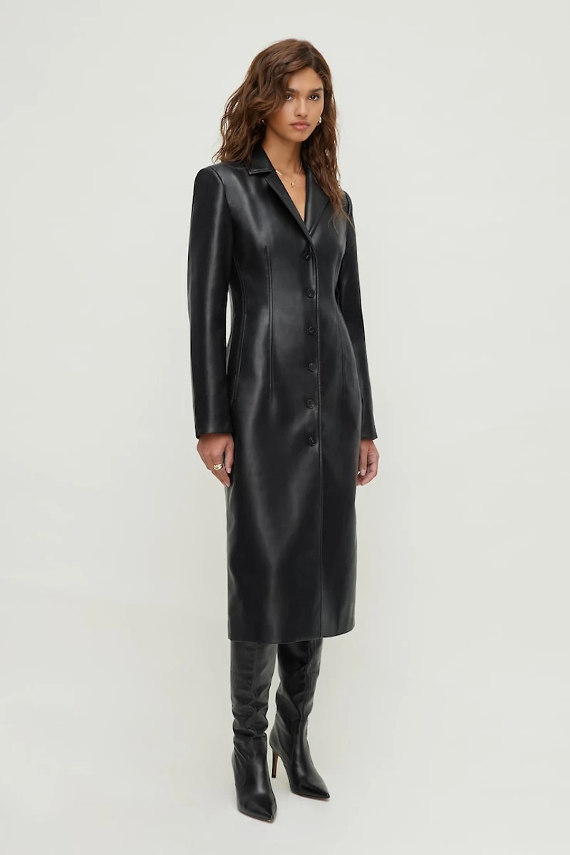 Faux Leather Trench Coat