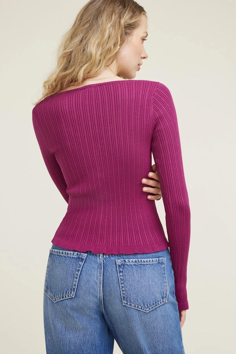 Cardigan côtelé à volants Sally