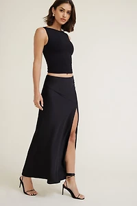 Slit Satin Maxi Skirt