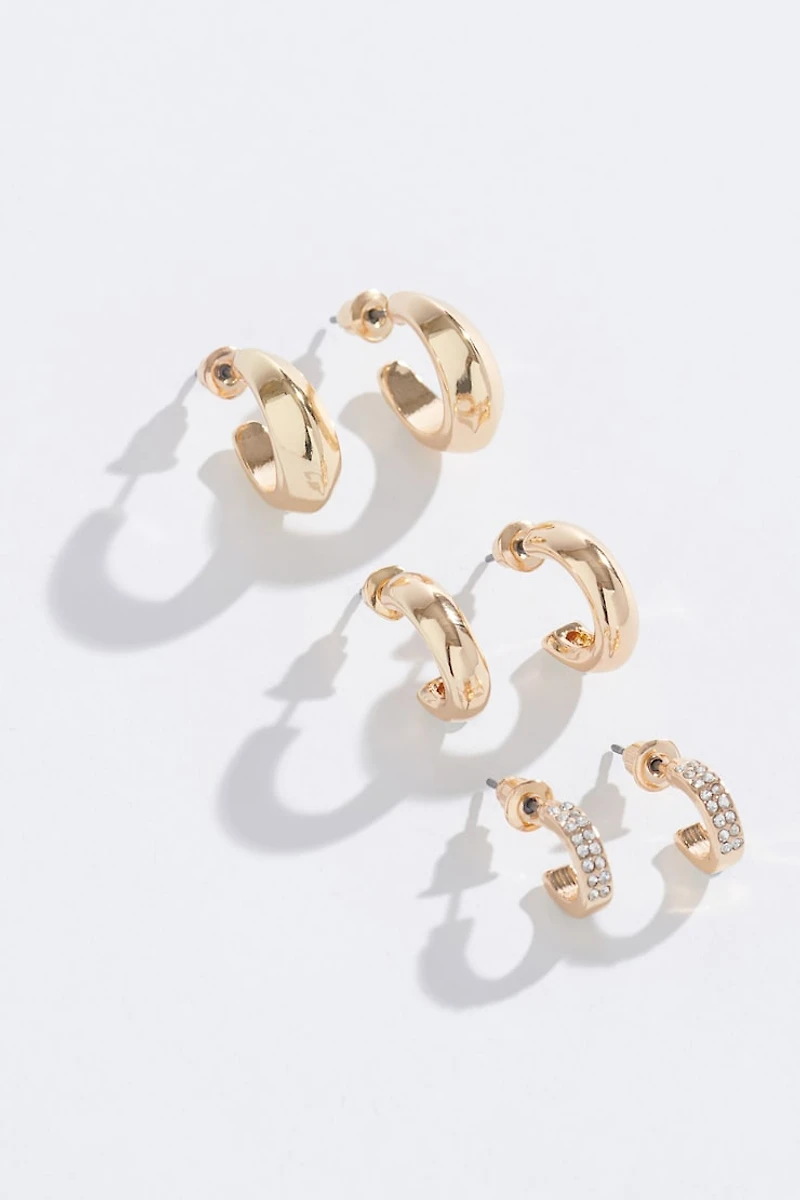 3 Pack Mini Hoop Earrings