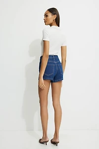 Pintuck High Rise Micro Denim Shorts