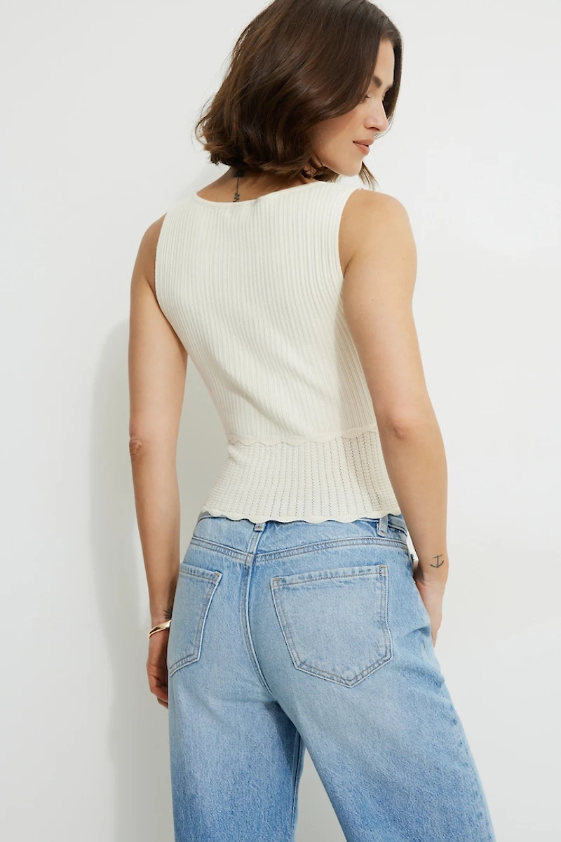 Boat Neck Pointelle Tank Top