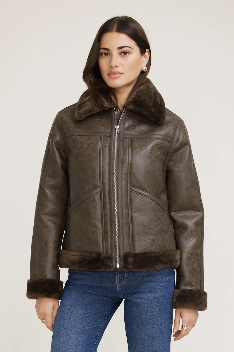 Faux Shearling Aviator Jacket