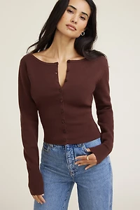 Cardigan côtelé à ourlet cintré Sara