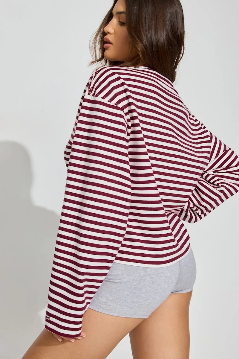 Haut écourté fluide à col rond et manches longues