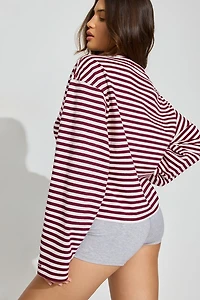 Haut écourté fluide à col rond et manches longues