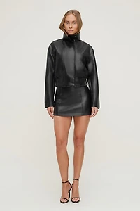 Blouson aviateur écourté en faux cuir