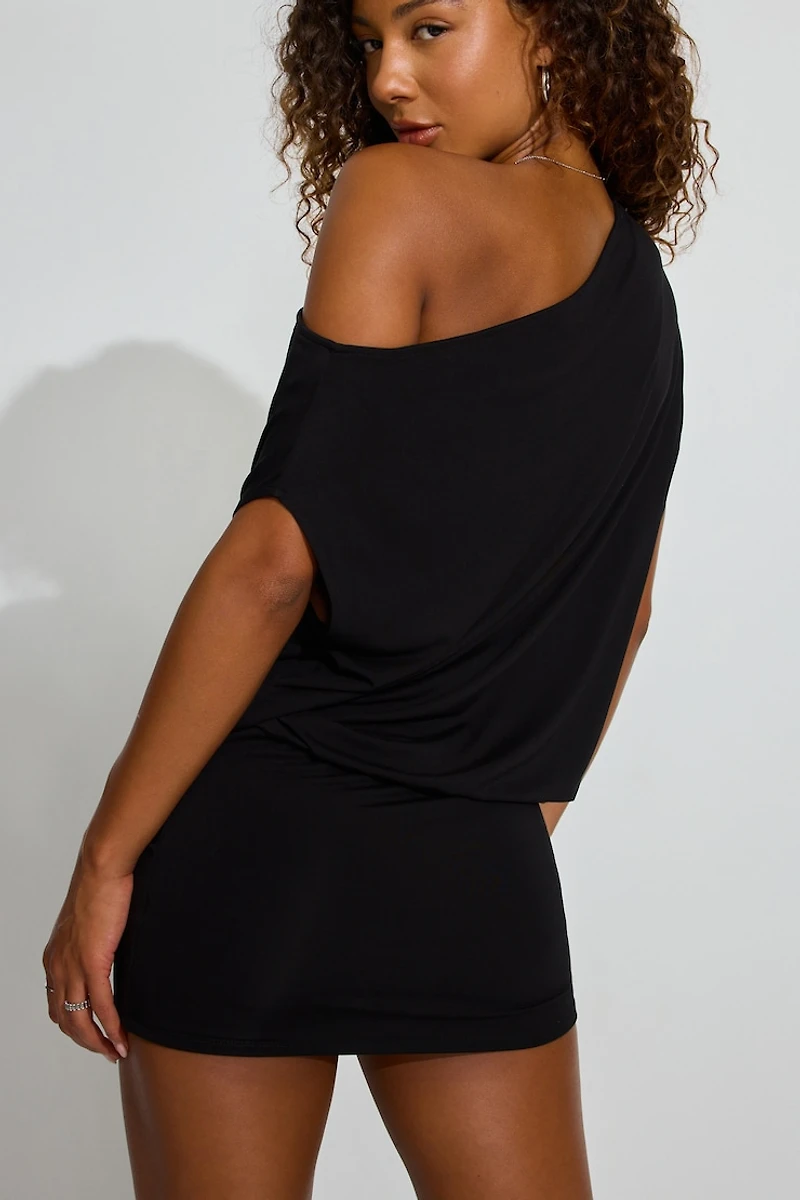 Off Shoulder Draped Mini Dress