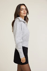 Wide Collar Zip Up Cardigan