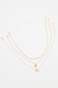 Set of 3 Pearl, Cross, and Pendant Necklaces