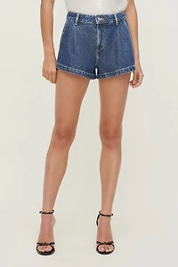 Eliana Pleated High Rise Denim Shorts