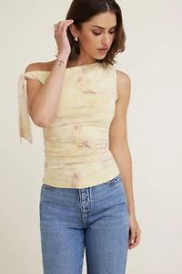 Single Shoulder Tie Mesh Top