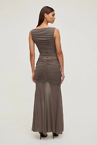 Ruched Boat Neck Mesh Tank Top