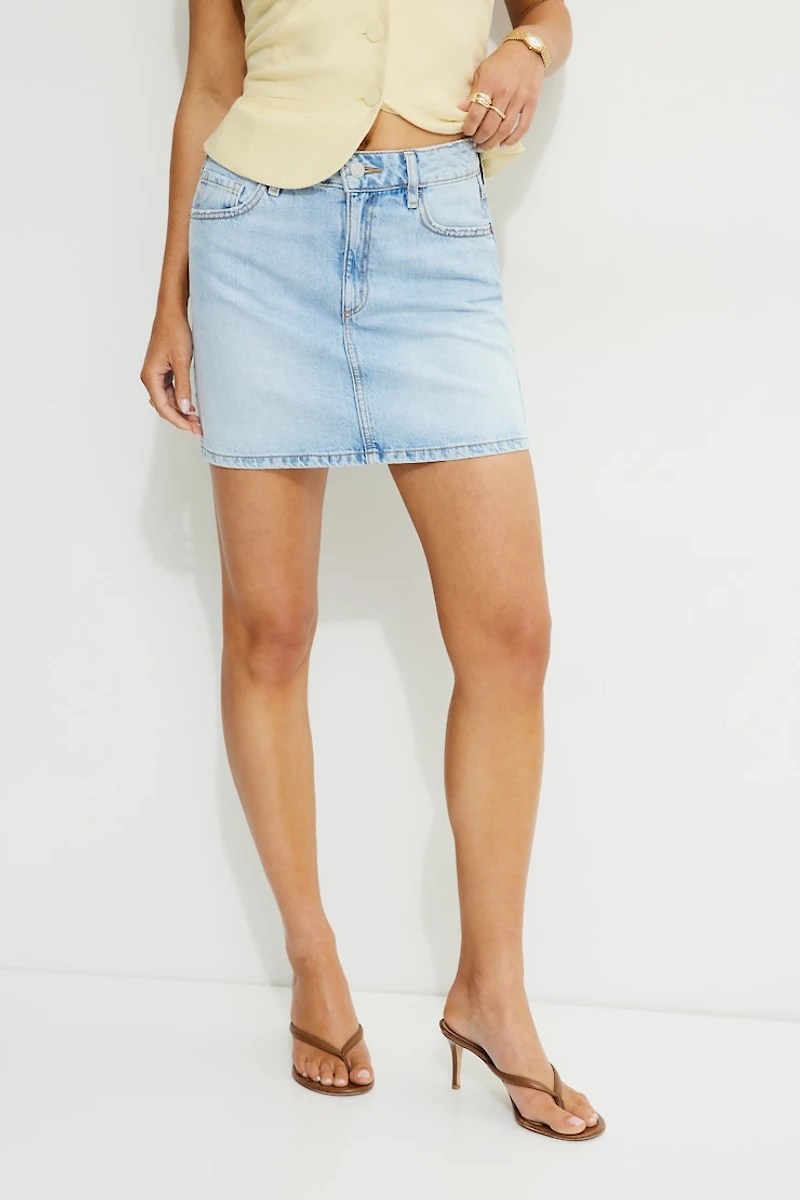 High Rise Denim Mini Skirt