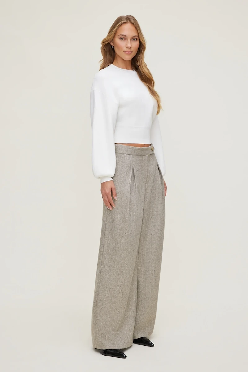 Herringbone Pleated Wide Leg Pants