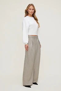 Herringbone Pleated Wide Leg Pants