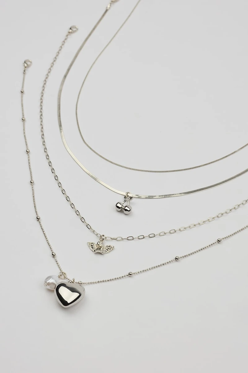 Set of 4 Angel and Cherry Pendant Necklaces