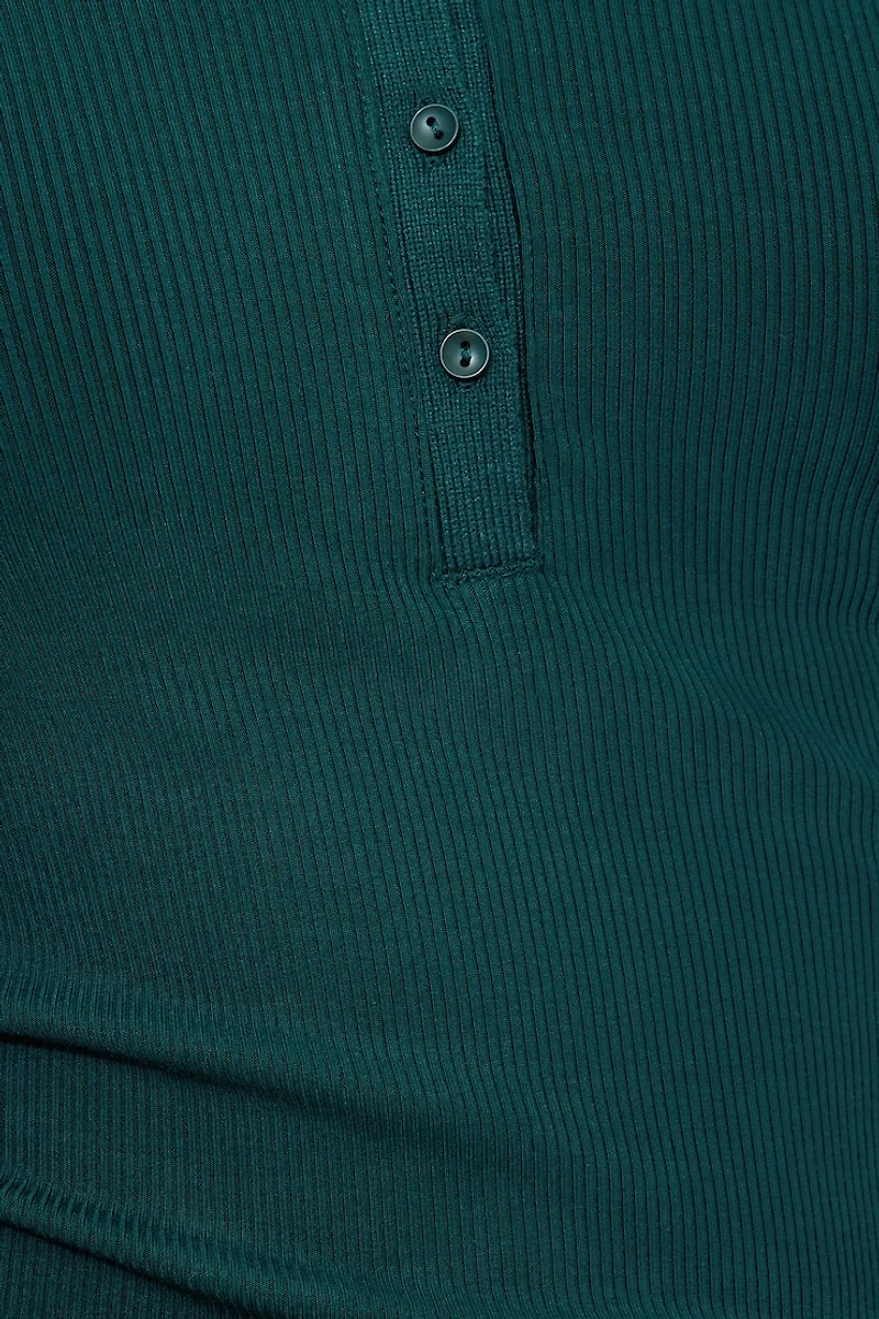Ribbed Long Sleeve Polo Top