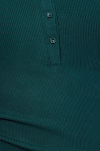 Ribbed Long Sleeve Polo Top