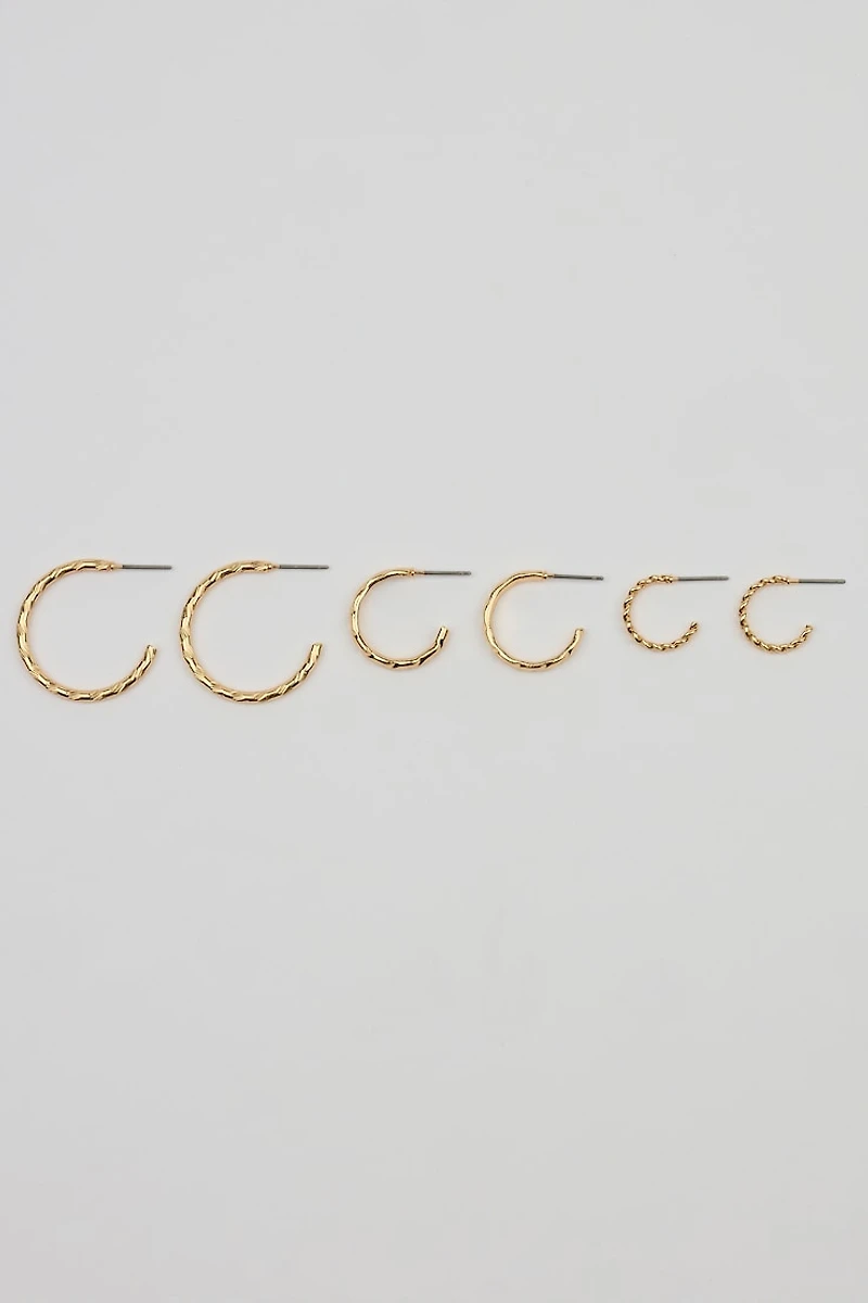 Set of 3 Textured Open Hoop Earrings