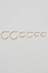 Set of 3 Textured Open Hoop Earrings