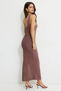 Crocheted V Neck Maxi Sweater Dress
