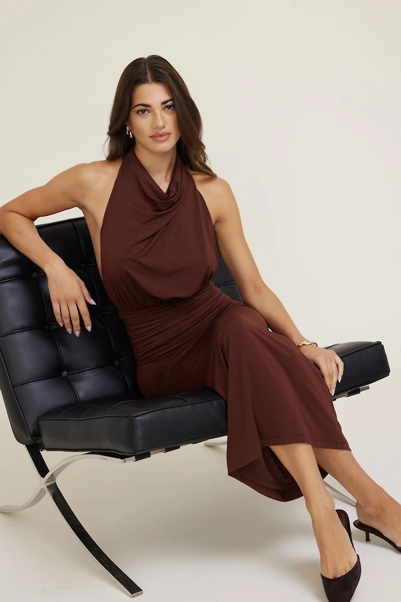 Sculpt Halter Cowl Neck Maxi Dress