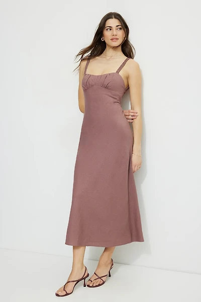 Open Back Linen Midi Dress